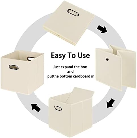Black Foldable Storage Cubes Bins , Fabric Storage Box Cubes Organizer Baskets with Dual Handles for Home Organizer(Creamy-White) - Image 6
