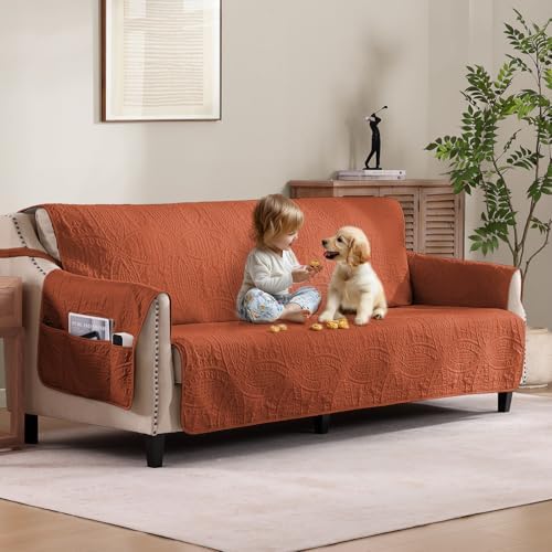 Quilted Grand Sofa Covers for 4 Cushion Couch, Couch Cover for Grand Sofa Washable, Soft Cozy Couch Protector, Oversized Grand Sofa Slipcovers Water-Repellent (Grand Sofa 98", Burnt Orange) by Pamhaven