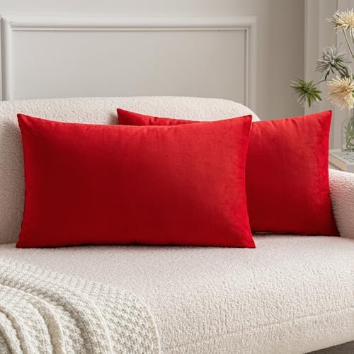 MIULEE 12x20 Inch Lumbar Velvet Throw Pillow Covers Bright Red by MIULEE
