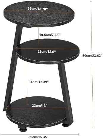 BEWISHOME Round End Table Side Table with Metal Frame, Black KTZ41B - Image 3