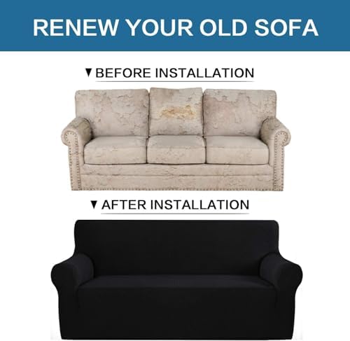 H.VERSAILTEX Stretch Couch Covers for Sofa 1 Piece Slipcovers for Couches and Sofas 3 Seater Couch Cover Feature Thick Checked Jacquard Fabric with Elastic Bottom(Large Sofa 90"-100" Wide, Black) - Image 6