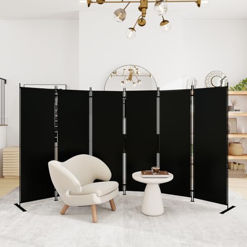 T&Jero 6-Panel Folding Room Divider, 6ft Tall Portable Privacy Screen Wall for Home and Office, Modern Freestanding Partition Separator for Bedroom, Studio, 130" Wide x 71" High, Black by TJero