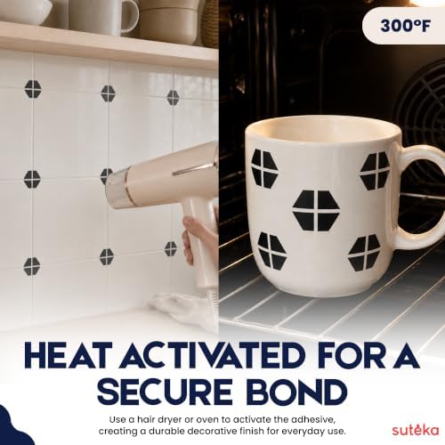 Suteka Tile Decals for Bathroom Wall Decor, Nordic Geometric Vinyl Set | Tile sticker, soak in water, place, then set with heat, smooth tile only, 30 pieces, kitchen backsplash, nordic home style - Image 5