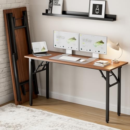 Frylr Small Folding Computer Desk – Portable 55.1 Inch Foldable Laptop Table, Collapsible and Compact for Easy and Fast Setup, Lightweight for Small Spaces, Home Craft and Study Use, Dark Walnut by Frylr