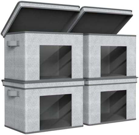 Univivi Fabric Storage Bins with Lids for Closet, 4 Pack, Grey by Univivi
