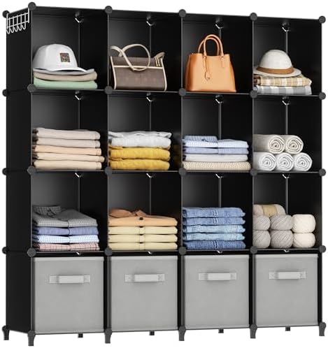 HOMIDEC Closet Organizers and Storage, 16 Cube Storage Organizer, Closet Organizer Bookshelf Cubes Shelves for Clothes, Bedroom, Kids Room, Bathroom, Wardrobe, Garment Racks, Black by DecorateYourHome