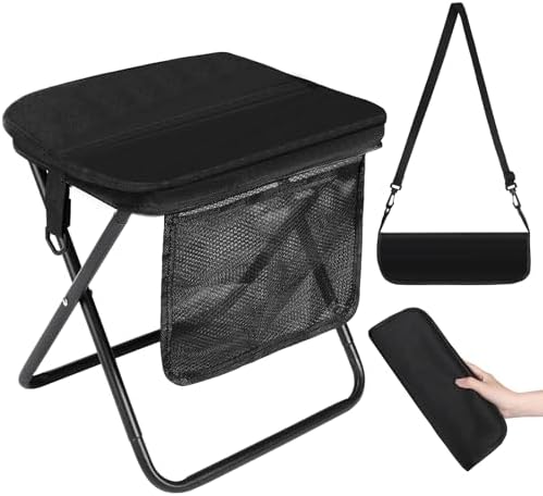 Foldable Backpack Stool, Portable Collapsible Stool for Adults Supports 265lbs, 11.8" Camping Stool, Ultralight Folding Chair for Outdoor, Hiking, Fishing, Camping, Festivals (Black) by Unknown