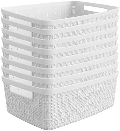 Curver Set of 8 Small 4.5L Jute Decorative Plastic Organization and Storage Baskets - Perfect Bins for Home Office, Closet Shelves, Kitchen Pantry and All Bedroom Essentials, White by Unknown