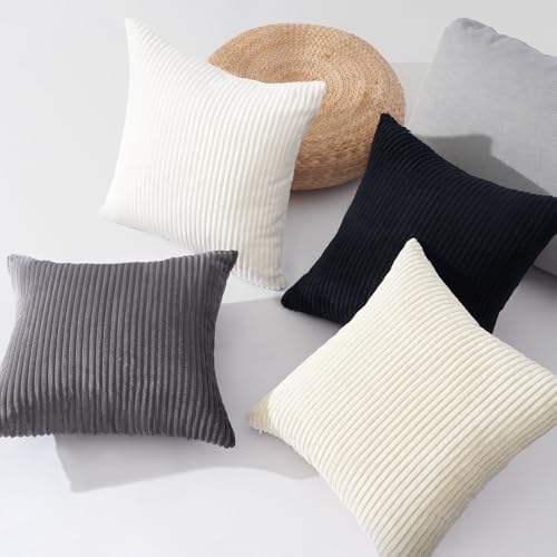 Topfinel Black and White Decorative Throw Pillow Covers Cushion Cases,Set of 4 Soft Velvet Modern Unique Designs,Mix and Match for Home Decor,Pillow Inserts Not Included (22x22 inch,Black/White) - Image 3