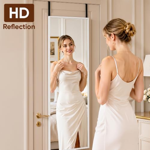 Suidia Full Length Mirror Over the Door&Wall Mounted, 48"x14" Door Mirror with Aluminum Alloy Frame, HD Shatterproof, No-Drill, Hanging Mirrors for Bedroom, Bathroom, Dorm, Closet, Rect, White - Image 4