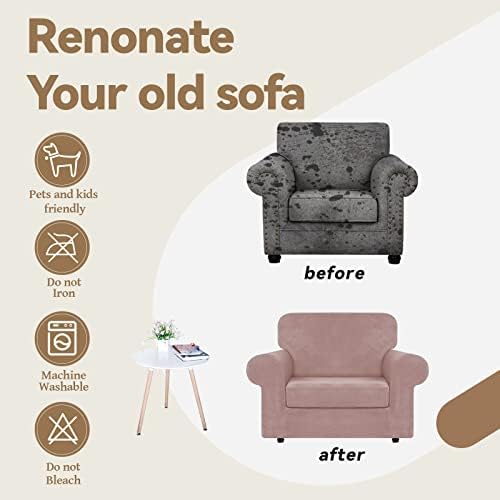 WEERRW Velvet Stretch 2 Pieces Chair Sofa Slipcovers Washable, Pink - Image 5