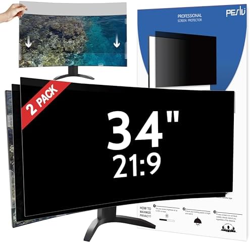 [2 Pack] 34 Inch Privacy Screen for Computer Curved Monitor 21:9 Aspect Ratio, Eye Protection Anti Blue Light Glare Shield, 34inch Removable Black Blackout Anti Spy Desktop Security Private Filter by peslv