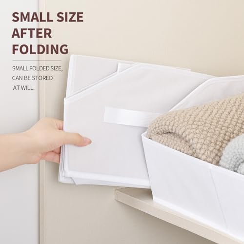 Homsorout Storage Bins for Shelves - Large Trapezoid Closet Shelf Organizer, Fabric Organization Bins with Handles, Storage Baskets for Clothes, Towel, Purse, 4 Pack, White - Image 4