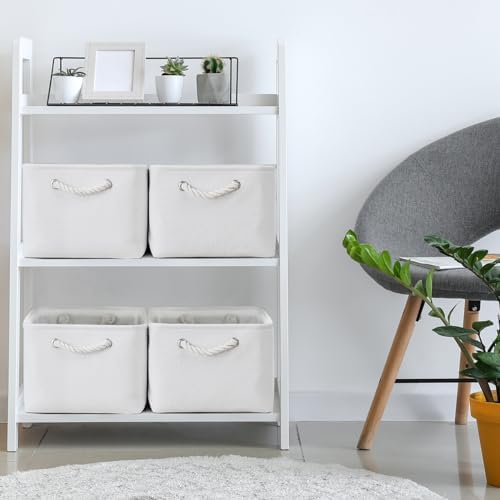 TheWarmHome Storage Basket for Gifts Empty - Large 3 Pack 15.7x11.8x8.2 inch Storage Basket for Organizing with Handles, Canves Storage Bins for Organizer Closet Toy Cubes Gift (White) - Image 2