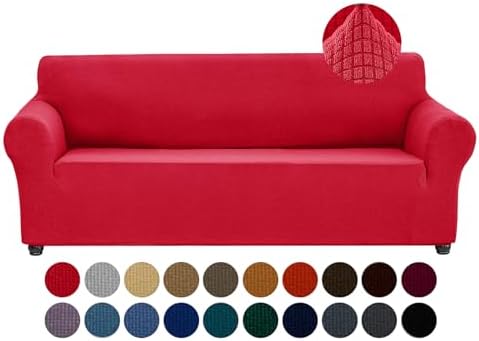 Joccun Christmas Stretch Couch Cover Slipcovers, 1-Piece Sofa Covers for 3 Cushion Couch Spandex Jacquard Washable Furniture Protector Cover for Living Room,Kids,Pets(Sofa,Ruby) by Joccun