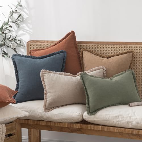 MIULEE Boho Natural Linen Fringe Decorative Euro Throw Pillow Covers 26x26 - Image 6