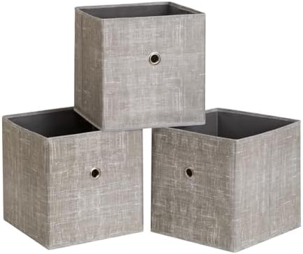 Foldable Storage Cubes Bins ,11 Inch Cloth Storage Cube Fabric Storage Box Cubes Organizer Baskets with Handles for Home Organizer Set of 3 (Cowboy Grey) by NieEnjoy