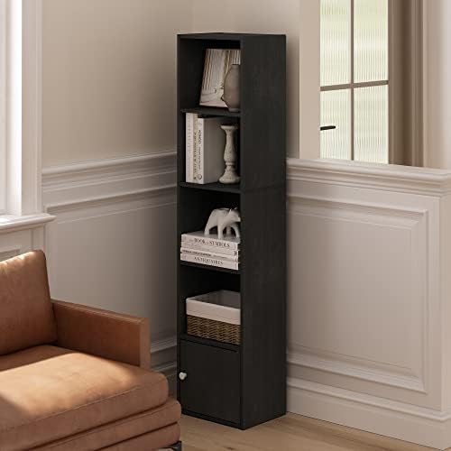 Furinno LUDER Book Shelf, 5-Tier Modern Bookshelf, Bookcase with 1 Door Storage Cabinet, 9.3 x 12 x 52, for Organization and Storage, for Living Room, Bedroom, Home Office, Blackwood - Image 5