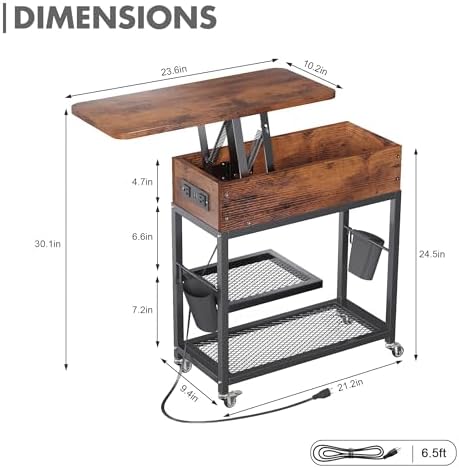 Colima Lift-Top Side Table with Charging Station, USB Ports & AC Outlets - Image 2