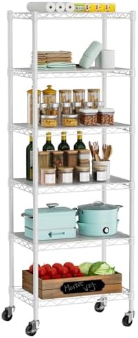 Golpart Small Shelves Storage Wire Metal Adjustable Shelf Unit with Wheels by Golpart