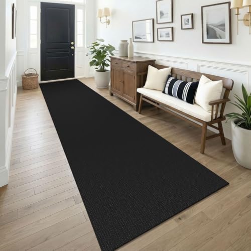 KOZYFLY Black 3x14 Runners Rugs for Hallway, Long Washable Runner Rug, Woven Non Slip Kitchen Runner, Flatweave Entryway Rug, Floor Carpet for Entry, Aisle, Hall, Black/Dark Grey by KOZYFLY
