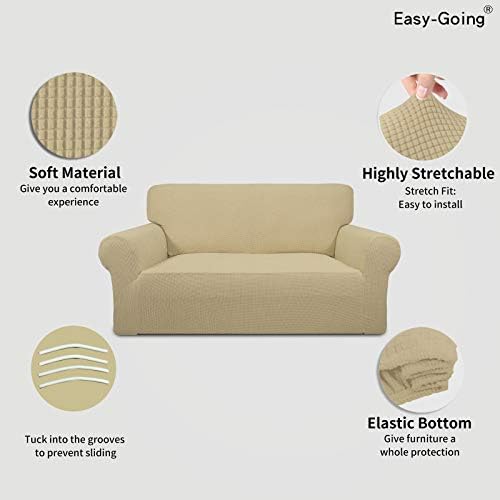 Easy-Going Stretch Loveseat Couch Covers Washable Beige - Image 3