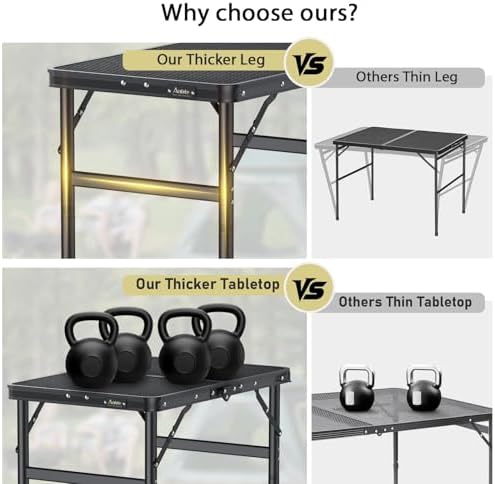 Anbte 2ft Folding Camping Grill Table Max 29.5", 3 Adjustable Height, Black - Image 6