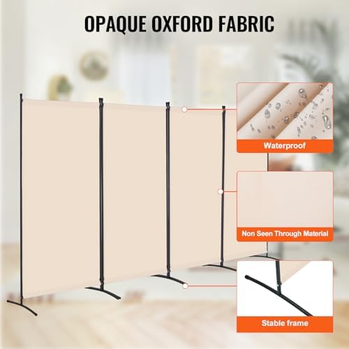 VEVOR Room Divider, 4 Panel Room Divider, Folding Privacy Screen and Portable Partition Divider for Room Separation, Freestanding Room Partitions for Office, Bedroom, Study, Beige - Image 3