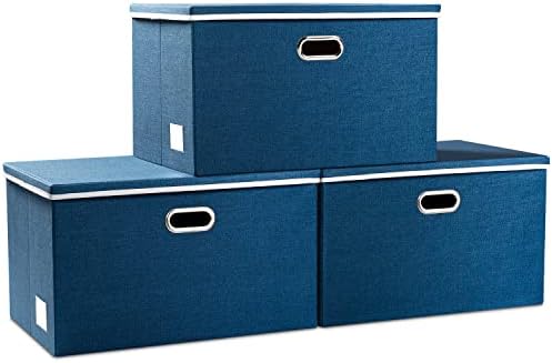 PRANDOM Extra Large Collapsible Storage Bins with Lids [3-Pack] Linen Fabric Foldable Storage Baskets Boxes Organizer Containers Cube with Cover for Bedroom Closet Office Nursery (22.8x15.75x13.8) by Prandom