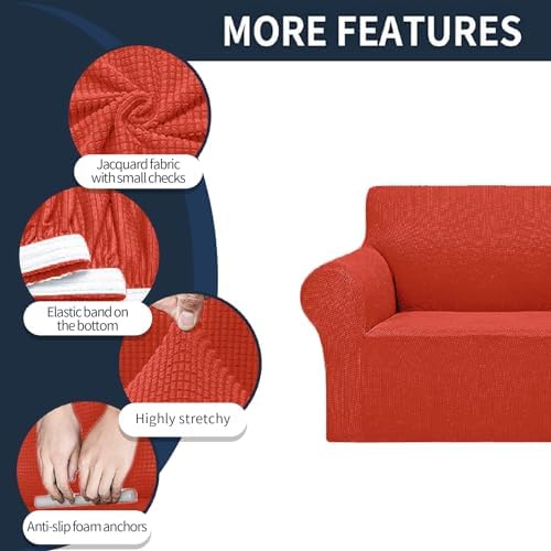 Cupuamon 2026 New Stretch Oversized Sofa Slipcovers Couch Sofa Cover for 4 Seater Furniture Protector Covers with Elastic Bottom Jacquard Fabric Small Checks for Pets, Kids - Pureed Pumpkin - Image 4