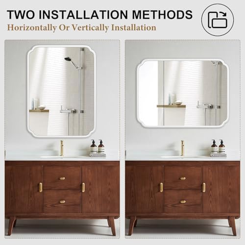 Ferytange White Bathroom Vanity Mirror for Over Sink 30" x 40" Modern Rounded Corner Rectangle Wall Mirror Decorative with Non-Rusting Iron Metal Framed (Horizontal/Vertical) - Image 6
