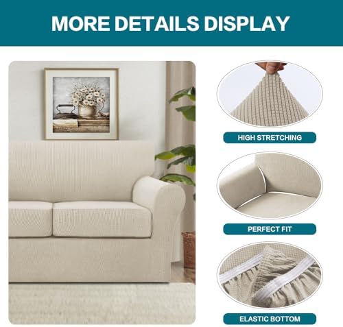 Turquoize 3 Piece Sofa Covers for 2 Cushion Couch Sofa Slipcover Soft Couch Cover for Dogs-Washable Sofa Furniture Covers with 2 Individual Cushion Covers, Feature Fabric (2 Cushion Sofa,Island Fossi) - Image 4