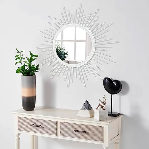 Sunburst Spoked White Large Wall Mirror Boho Home Circle Art Mirror Modern Metal Mirror for Wall Decorative Bathroom Bedroom Vanity Hallway Balcony Living room Entryway 20" - Image 5