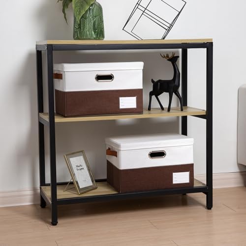PRANDOM Foldable Storage Bins with Lids [3-Pack] Fabric Collapsible Storage Boxes Baskets Cubes Containers with Handles for Closet Living Room Bedroom (Brown & White 14.9x9.8x9.8'') - Image 3