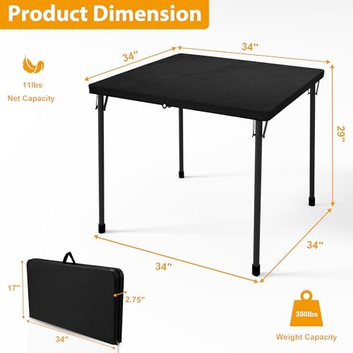 Kasunpul 34" Folding Table, Portable Square Folding Card Table with Collapsible Legs & Carrying Handle, Plastic Tables for Camping,Picnic, Office, Party, Black - Image 3