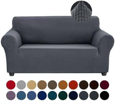 Joccun Stretch Loveseat Couch Cover Slipcover, 1-Piece Sofa Cover for 2 Cushion Couch Spandex Jacquard Washable Furniture Protector Cover for Living Room,Kids,Pets（Loveseat,Charcoal） by Joccun