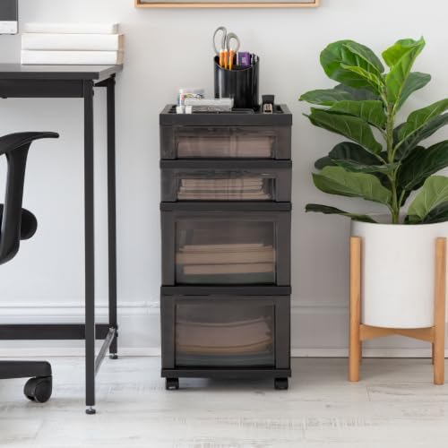 IRIS USA 4-Drawer Rolling Storage Cart with Wheels, Black/Gray - Image 2