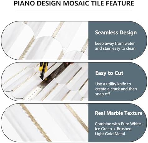 Vamos Tile Peel and Stick Backsplash Seamless Tile,1-Sheet Stick on Backsplash for Kitchen,Dolomite Gray and White+Light Gold Metal Self Adhesive PVC Tiles（Sample） - Image 3