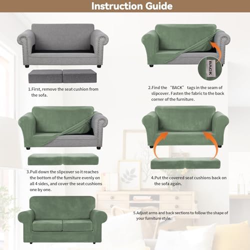 WEERRW Velvet Stretch 3 Pieces Couch Cover for Sofa Washable, Greyish Green - Image 6
