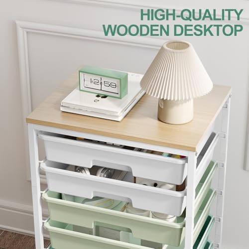 Storage Cart with 8 Drawers, Utility Cart with White Drawers and Wooden Tabletop, Craft Cart, Teacher Organization for Classroom, Storage Furniture, Office Organization, Green - Image 5