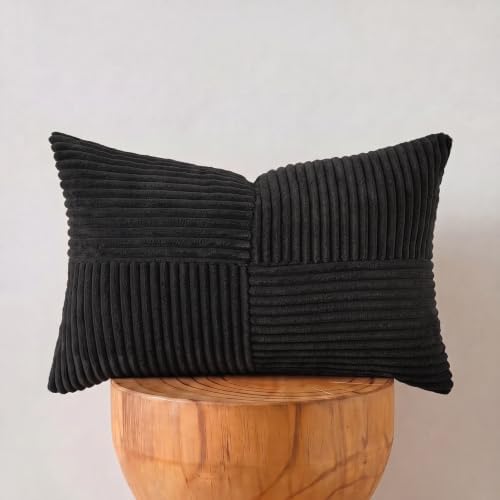 Fancy Homi 2 Packs Black Lumbar Decorative Throw Pillow Covers 16x28 Inch for Living Room Couch Bed Sofa, Rustic Farmhouse Boho Home Decor, Soft Striped Corduroy Rectangle Accent Cushion Case 40x70 cm - Image 7
