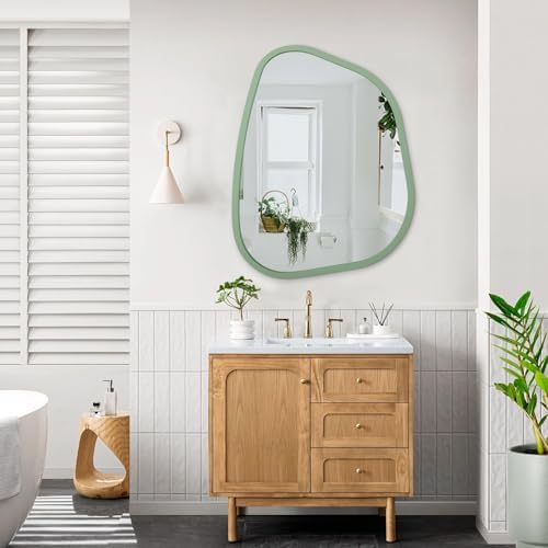 Asymmetrical Mirror for Wall Irregular Accent Wood Frame Modern Unique Wall Mirror Decorative Vanity Bathroom Living Room Bedroom Entryway Hallway Artistic Wavy Mirror Large 26"x18" - Image 6