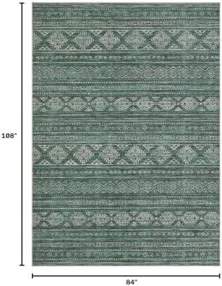 Nakagishi 7x9 Area Rugs Living Room: Washable Boho Large Neutral Soft Farmhouse Rug Stain Resistant Modern Indoor Floor Non-Slip Carpet for Bedroom Nursery Kids Playroom Office Dining Room Dorm- Green - Image 2