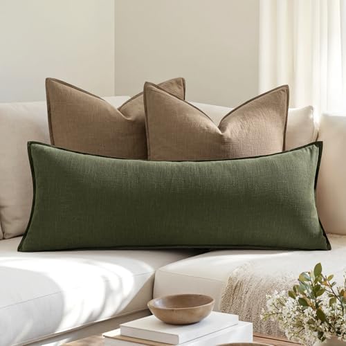 MIULEE Decorative Linen Lumbar Pillow Cover 14x36 Inch Dark Olive Green - Image 3