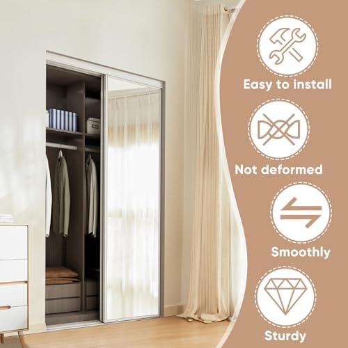 BARNSMITH 48 x 80 Inches Mirrored Closet Door, One Side Mirror with Top & Bottom Track Kits, 2-Panels Steel Frame Sliding Mirror Closet Door, Easy to Install - Image 3
