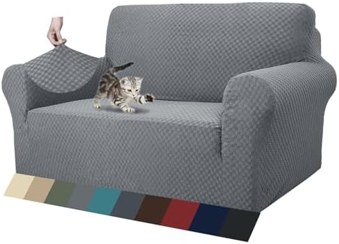 ZNSAYOTX 1 Piece Jacquard Couch Covers for 2 Cushion Couch High Stretch Loveseat Slipcover for Pets Dogs Anti Slip Love Seat Sofa Slipcover Furniture Protector (Loveseat, Light Grey) by ZNSAYOTX