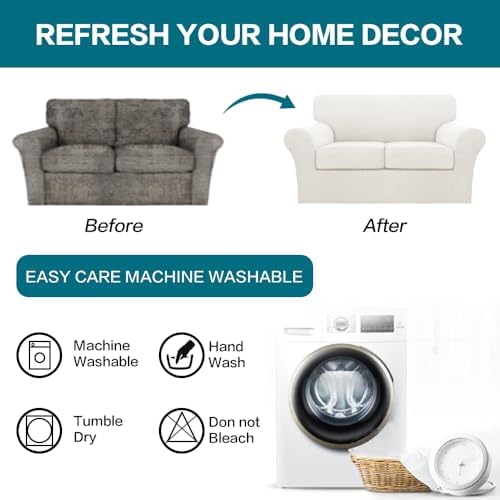 Turquoize 3 Piece Sofa Covers for 2 Cushion Couch Sofa Slipcover Soft Couch Cover for Dogs-Washable Sofa Furniture Cover with 2 Individual Cushion Covers (2 Cushion Sofa, Porcelain White) - Image 7
