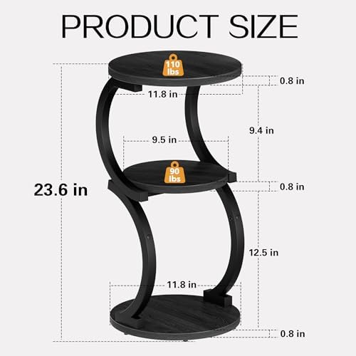 JUSTOGO Small Side Table, 3-Tier Round End Table for Small Spaces, Black - Image 3