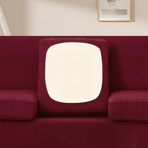 U-NICE HOME 3 Pieces Stretch Loveseat Couch Cover, Burgundy - Image 3