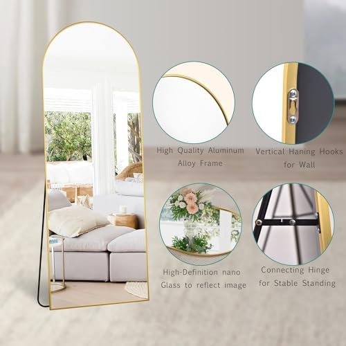 70''x26'' Full Length Mirror, Large Arched Floor Mirror with Stand, Oversized Wall Mirror, Full Body Mirrors Standing Leaning for Living Room, Bedroom (Gold) - Image 3